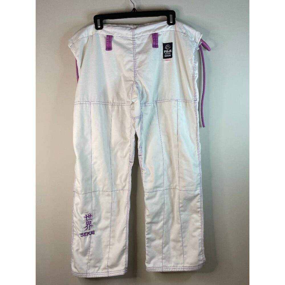Fuji Sports Sekai Women’s BJJ Gi Pants Size W2 White Purple Jiu JItsu (No Belt)